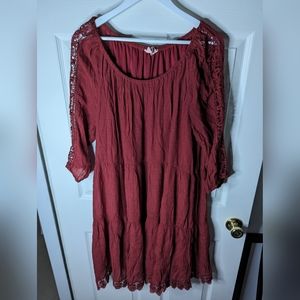 Just Found wine colored tiered boho peasant dress size 2X